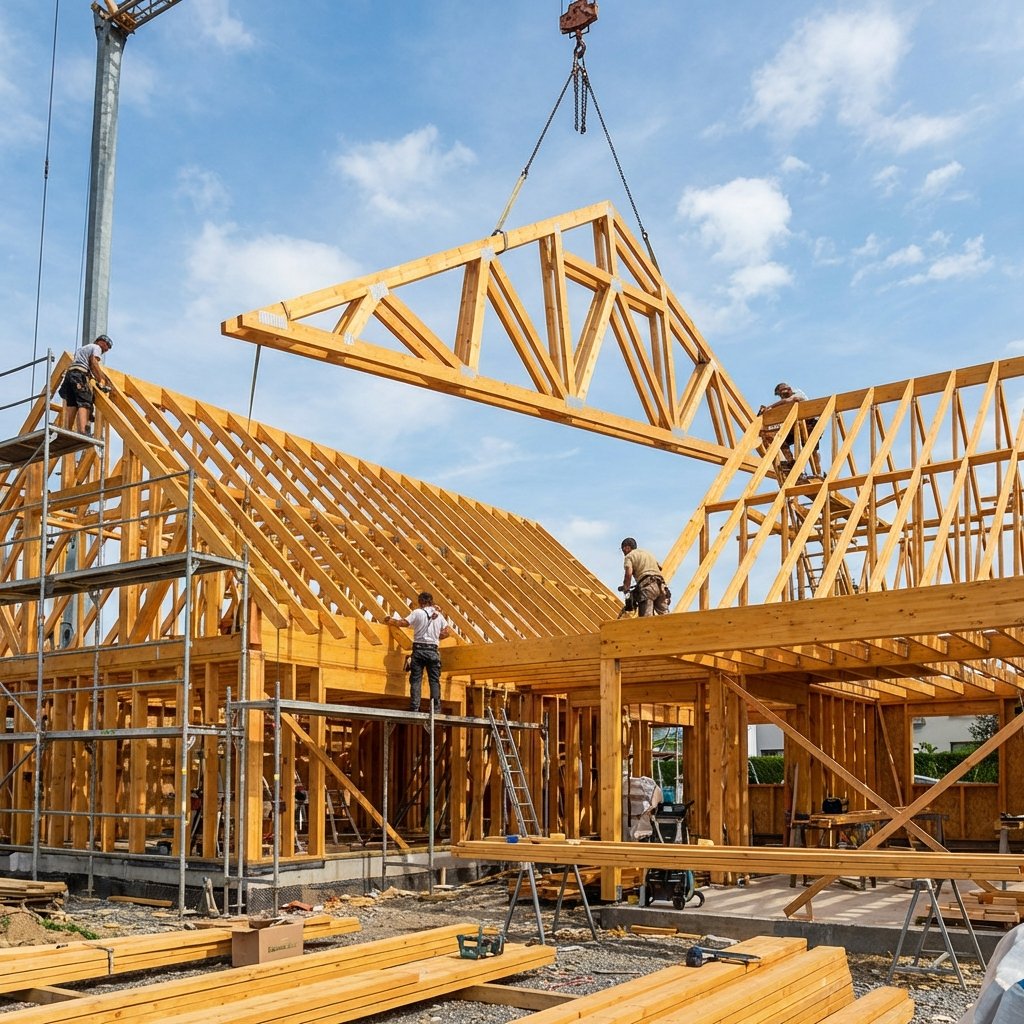 Charpente Fermette en cours d'installation